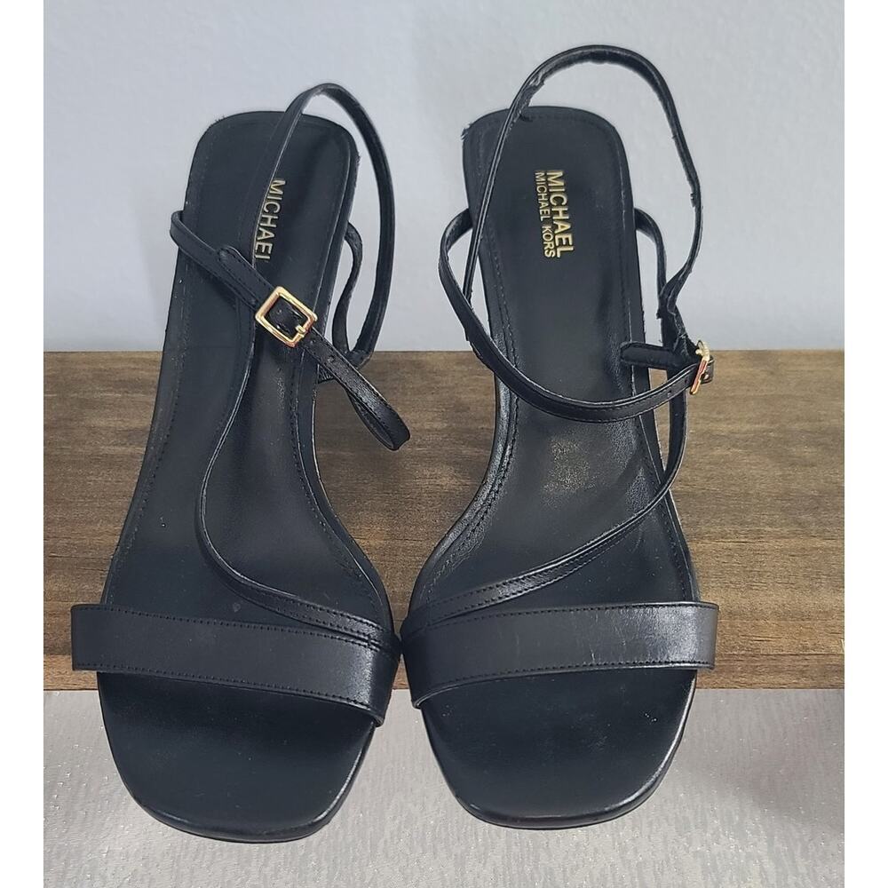Michael Kors Black Strappy Heels Size 8.5 | Minimalist Sandals Square Toe office